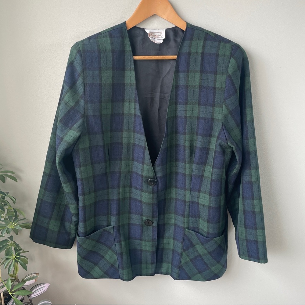 Vintage Tartan Plaid Green and Blue Women's Jacket